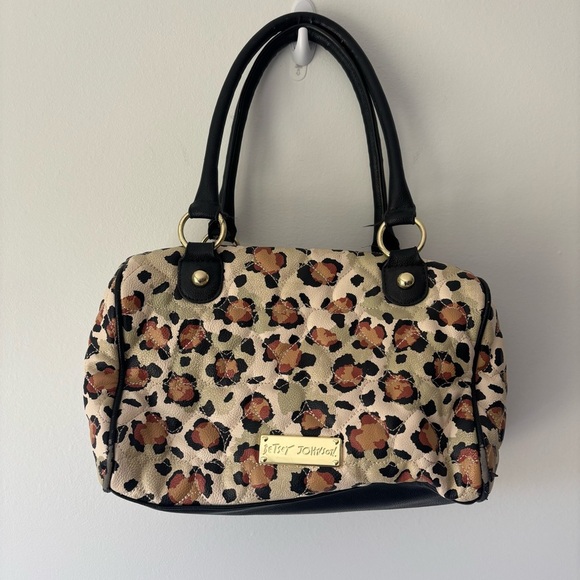 Betsey Johnson Cheetah Print Quilted Satchel Purse Shoulder Bag Y2K Retro Animal - Picture 1 of 16